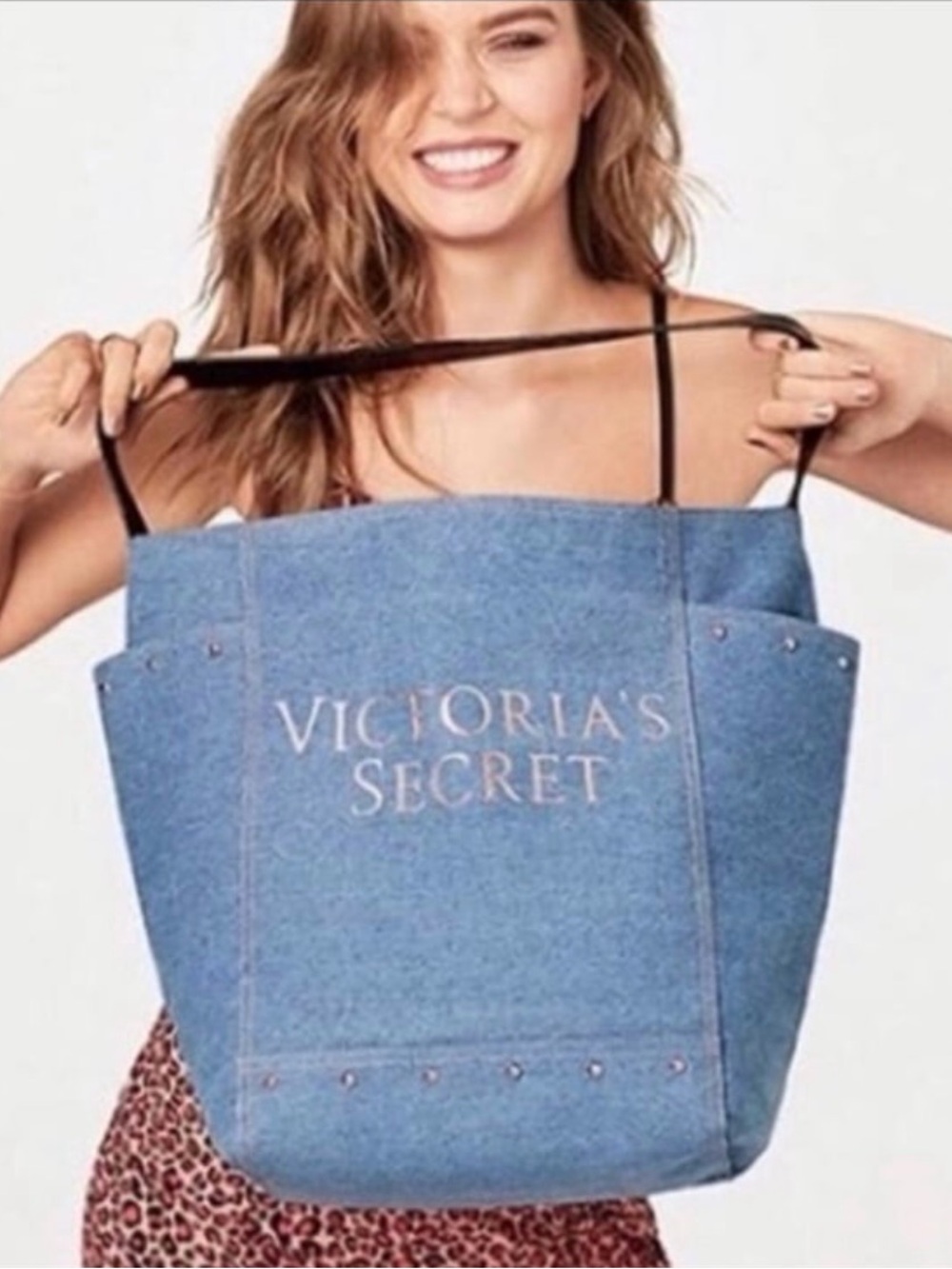 NWT light blue Denim Victoria's Secret Tote Bag shoulder bag